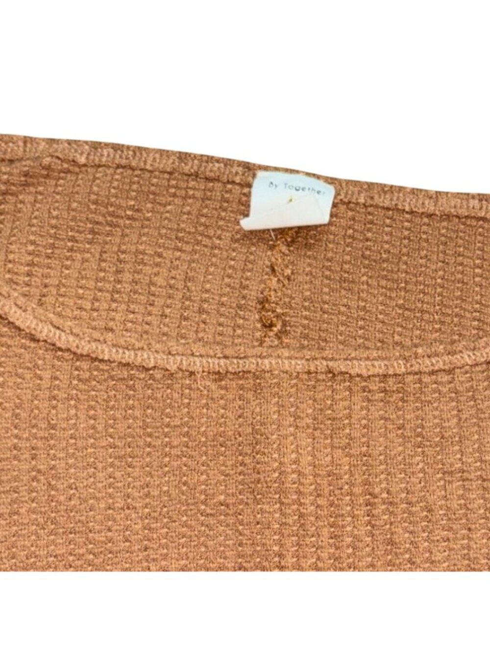 By Together Waflle Knit Raw Bottom Cropped Shirt-Brown-M/L-GUC - Picture 2 of 6